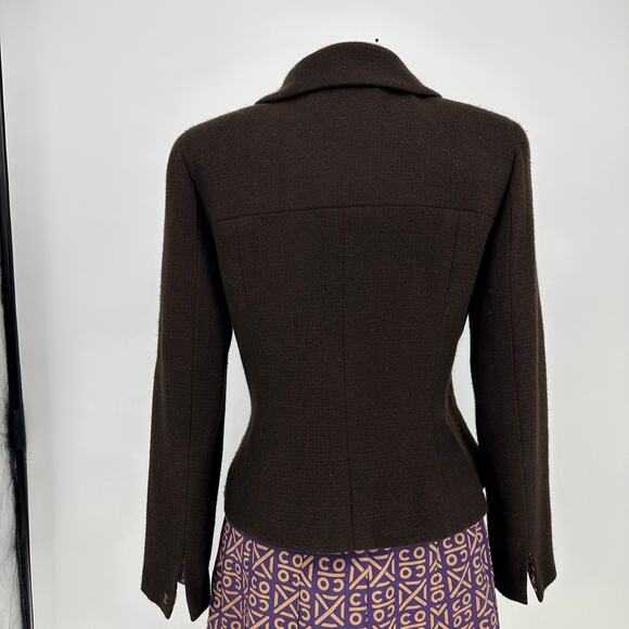 Vintage Y2K Runway CHANEL  FR 44 Blazer Skirt Set Chocolate Brown Cashmere Silk - Picture 13 of 16
